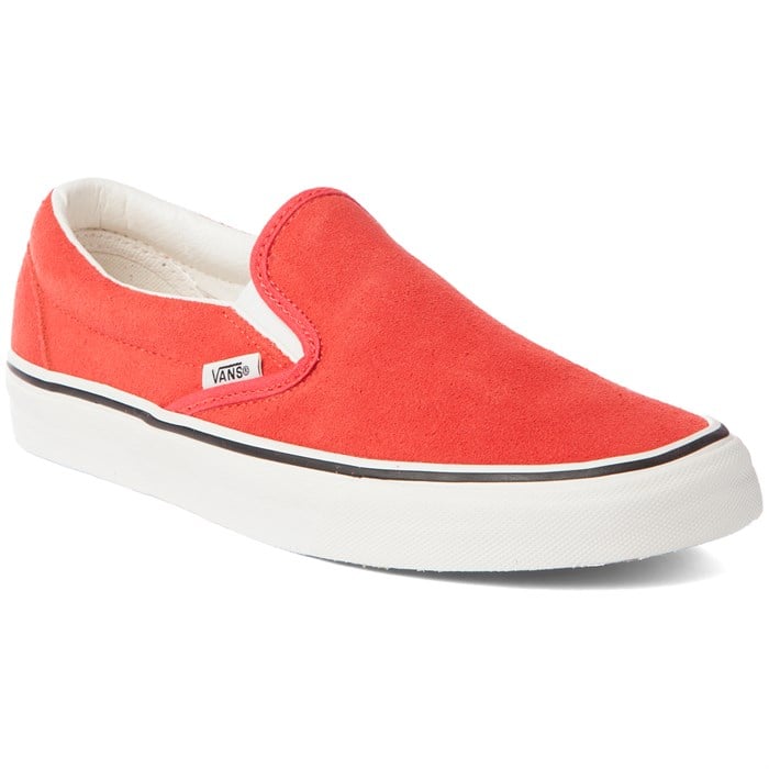 red slip on vans womens cheap online