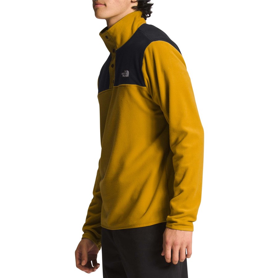 The North Face Mens TKA Glacier Snap Neck Pullover Arrowwood Yellow TNF Black Medium