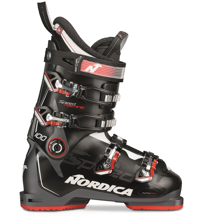 High End $500 Mens Nordica Speedmachine 110 R Black Silver Red Ski Boots Used 