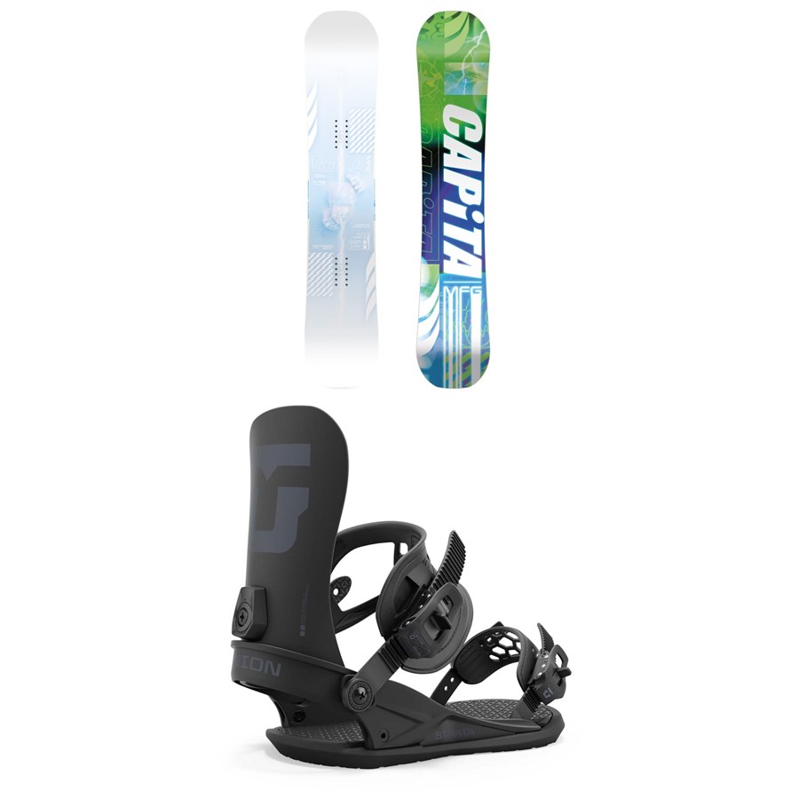 evo CAPiTA Pathfinder Reverse Camber Snowboard + Union Strata