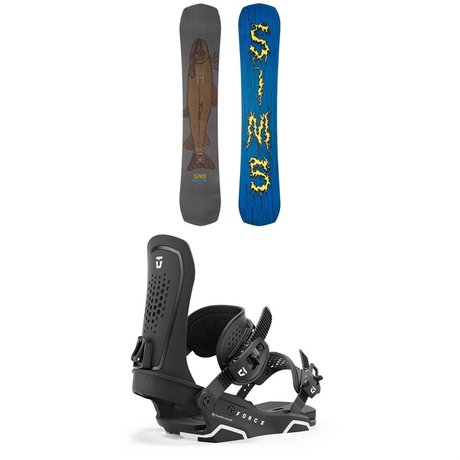 evo Sims Distortion Snowboard + Union Force Snowboard Bindings