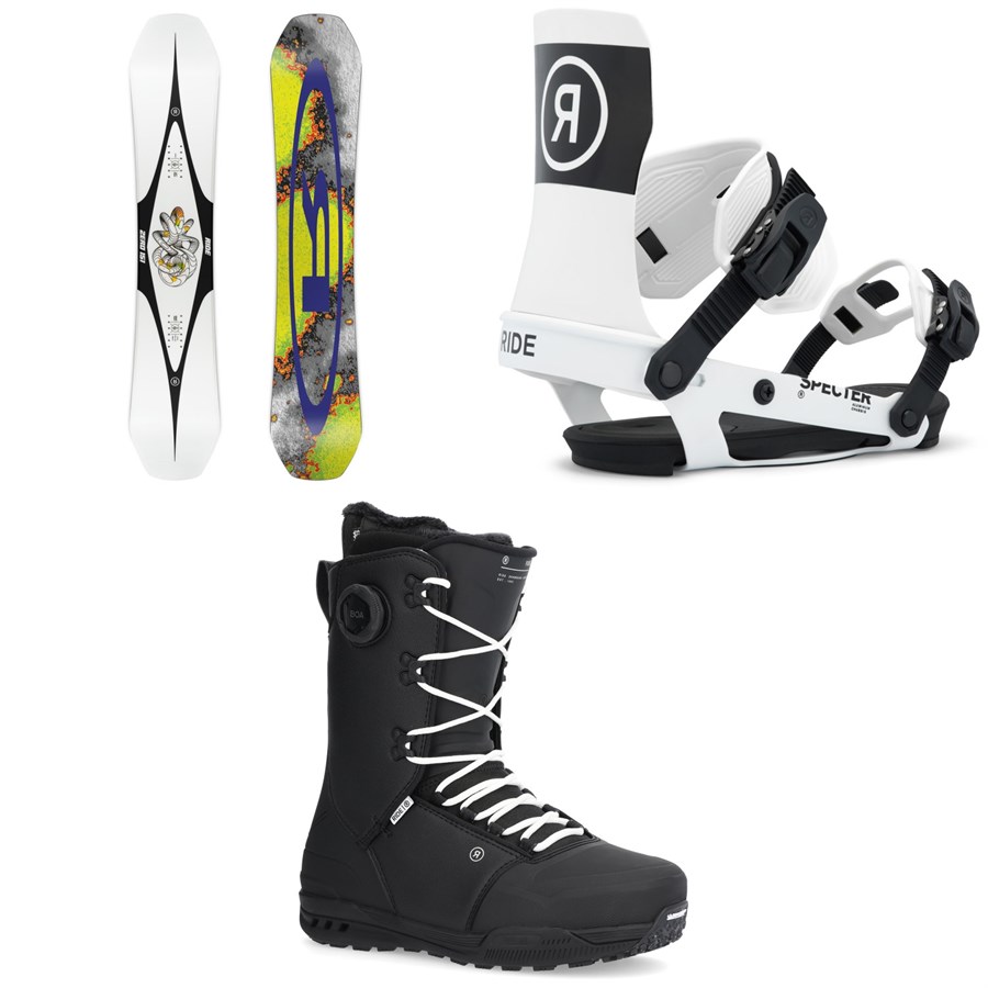 evo Ride Zero Snowboard + Specter Snowboard Bindings + Fuse Snowboard Boots 2026