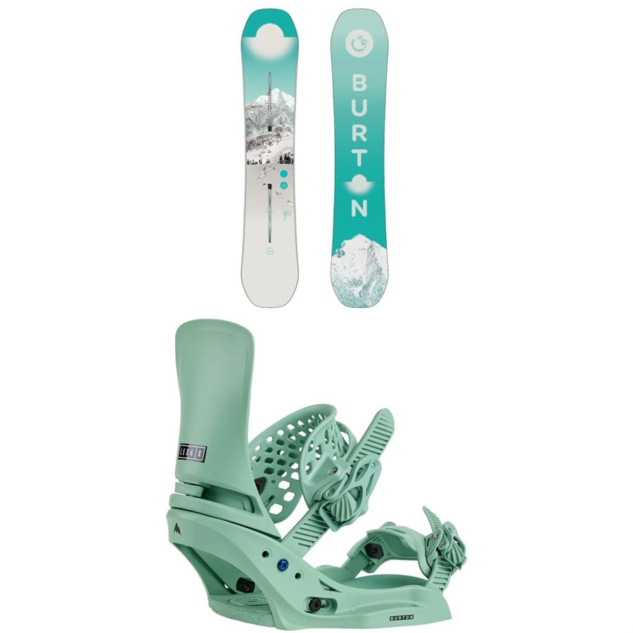 evo Burton Feelgood Flying V Snowboard + Lexa Snowboard Bindings