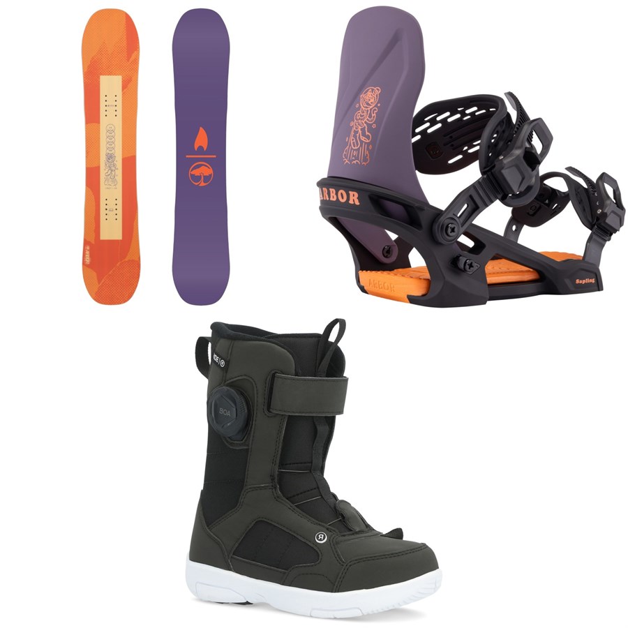 evo Arbor Cavet Snowboard + Sapling Snowboard Bindings + Ride Norris Snowboard Boots - Kids 2026