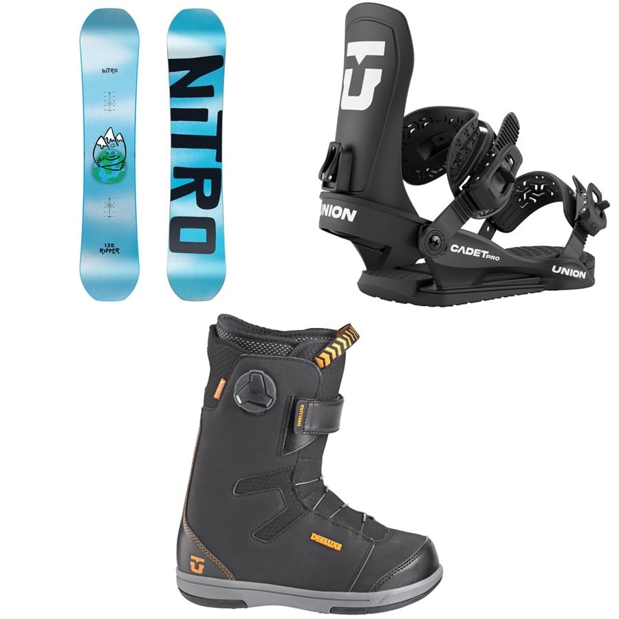 evo Nitro Ripper Snowboard + Union Cadet Pro Snowboard Bindings + Cadet Snowboard Boots - Kids' 2026