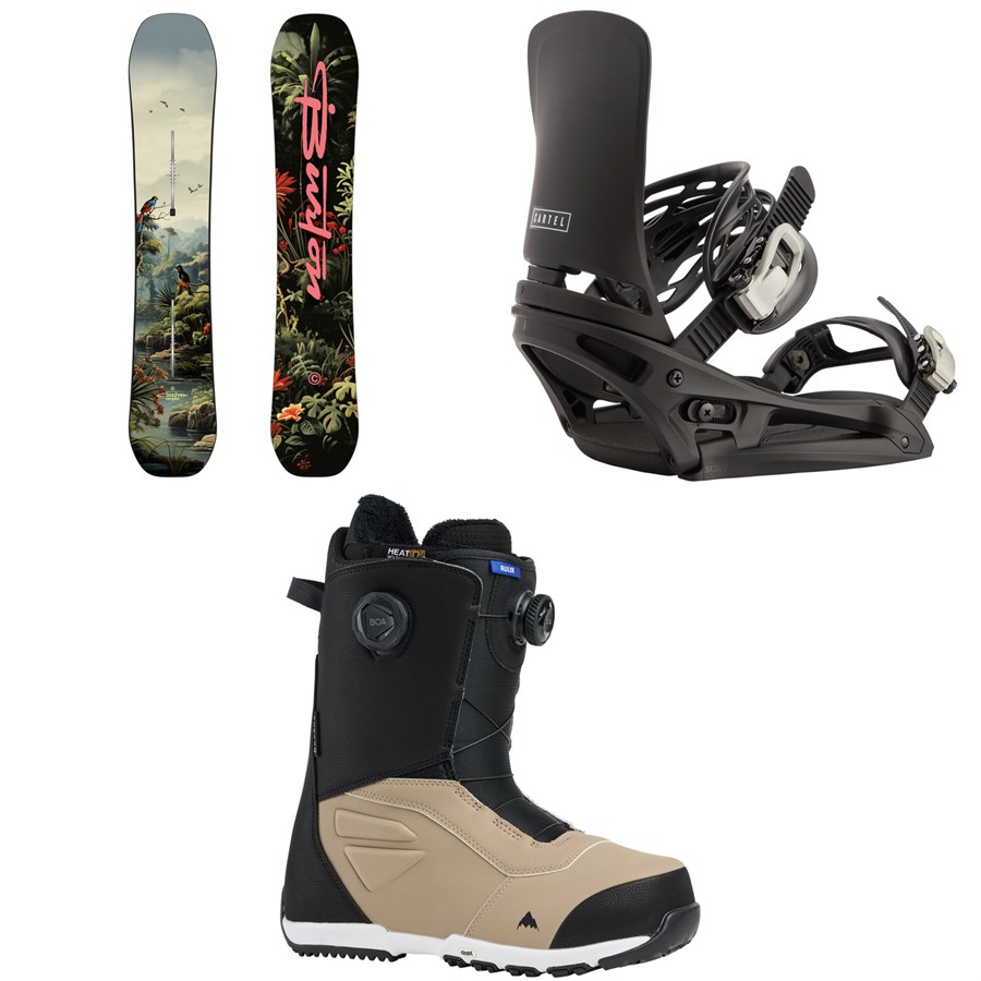evo Burton Custom Flying V Snowboard + Step on Cartel X EST