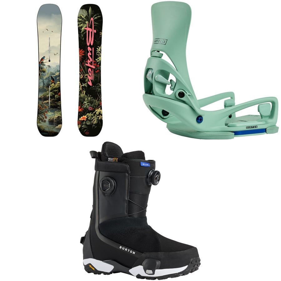 evo Burton Custom Flying V Snowboard + Step on Cartel X EST