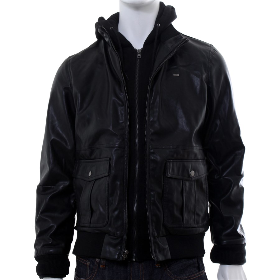 Obey rapture faux outlet leather hooded jacket