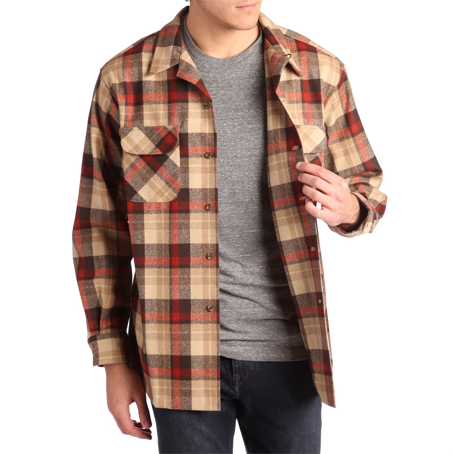 Pendleton Fremont Flannel Shirt - Men's Dark Olive/Tan/Red Plaid, L