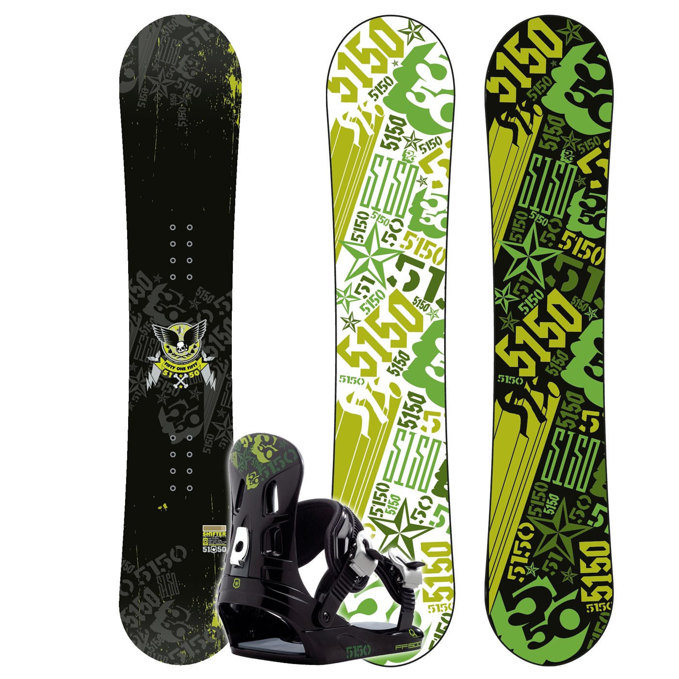 burton 5150 snowboard 5150 Shifter Snowboard + FF1500 (Camo) Bindings 2008