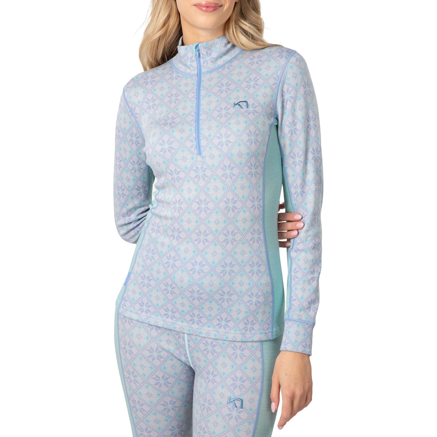 ※Kari※ Rose Half Zip Base Layer Top - 100% Merino Wool - IRIS Blue