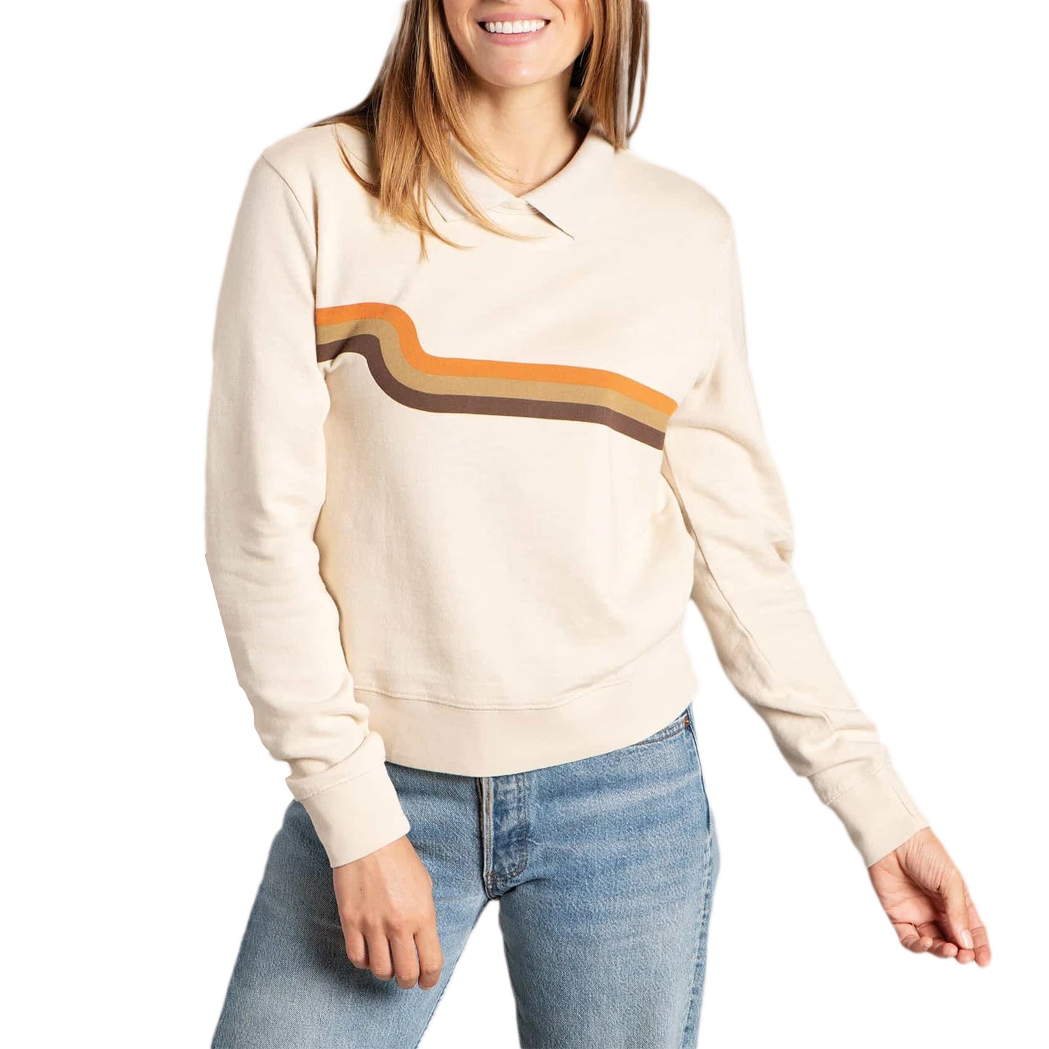 Toad\u0026Co Women's Follow Through Collared Crew, Oatmeal / XL