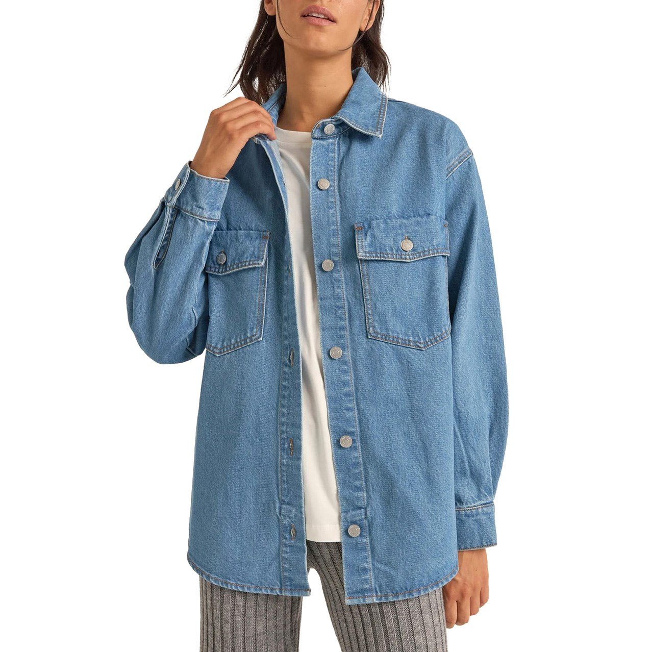 Oversized denim shacket best sale