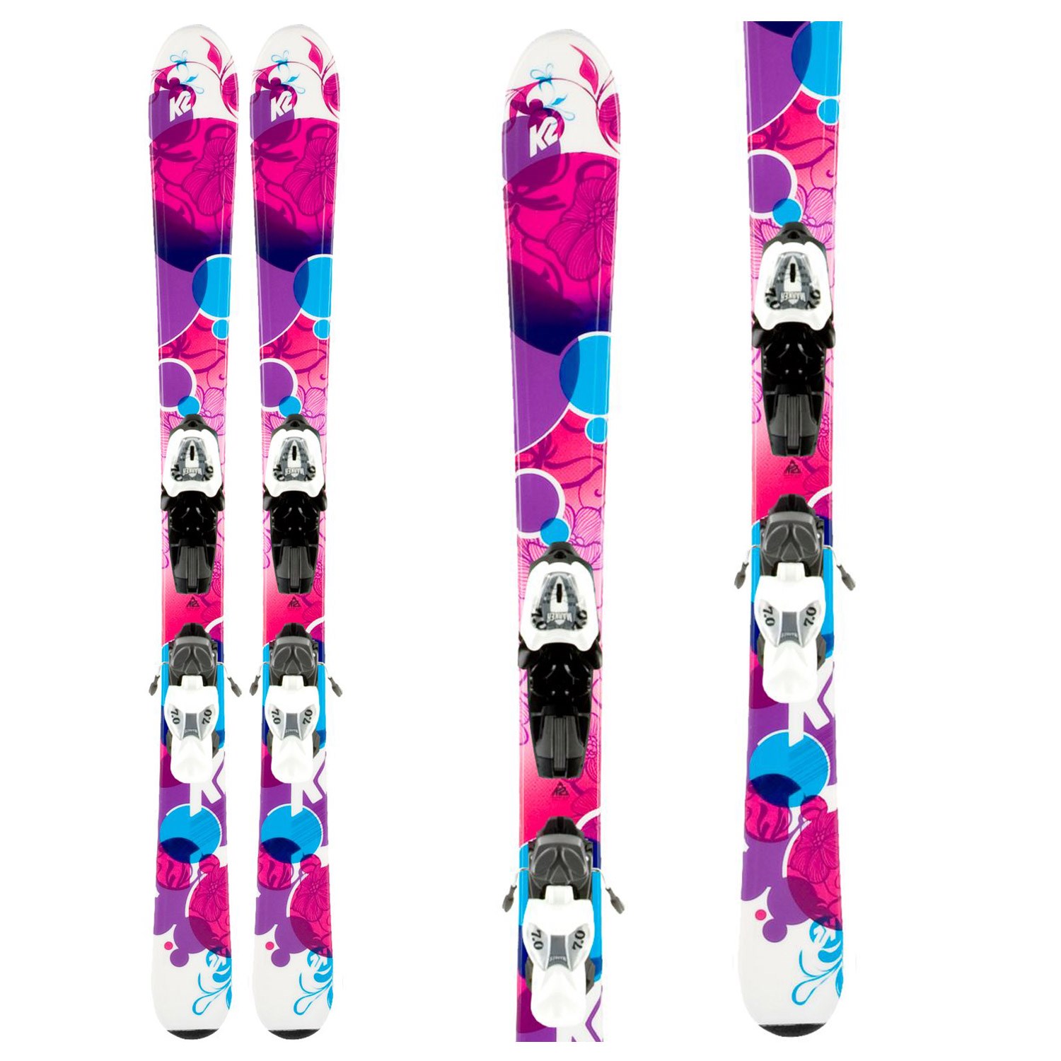 新品　K2 Luv Bug スキー 紫　ストック付き k2-luv-bug-skis-fdt-4-5-