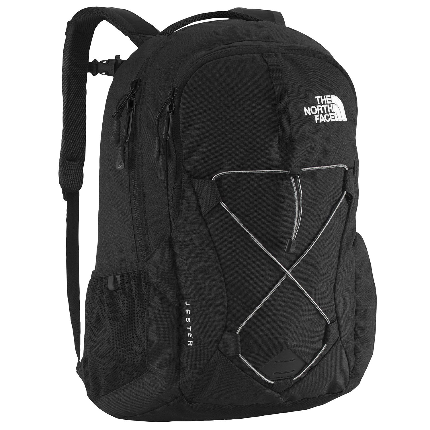 gray and pink north face backpack